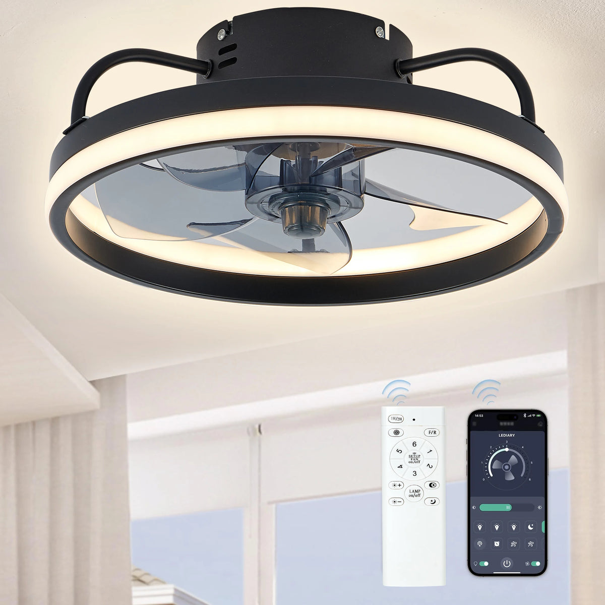 ventilateur led moderne télécommande lumière multiple noir blanc