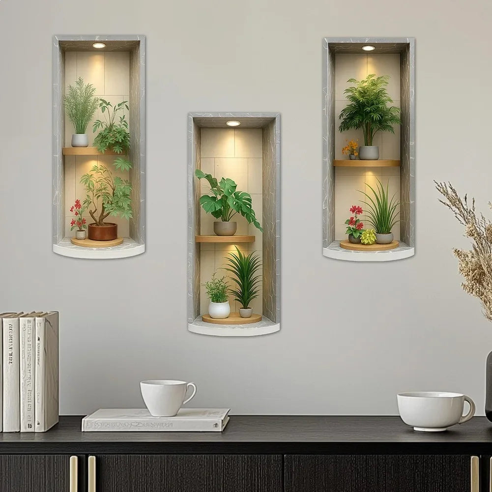 plantes artificielles moderne étagères murales adhésives bois naturel gris clair minimaliste
