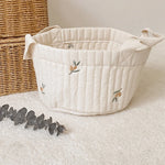 sac rangement coton brodé ours lapin blanc enfantin poignées tissu respectueux environnement coton épais