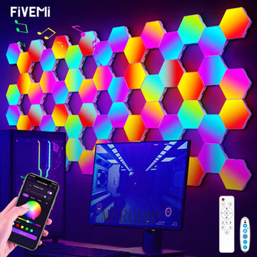 lampe murale hexagonale multicolore diy clips application mobile moderne gradation couleurs veilleuse led