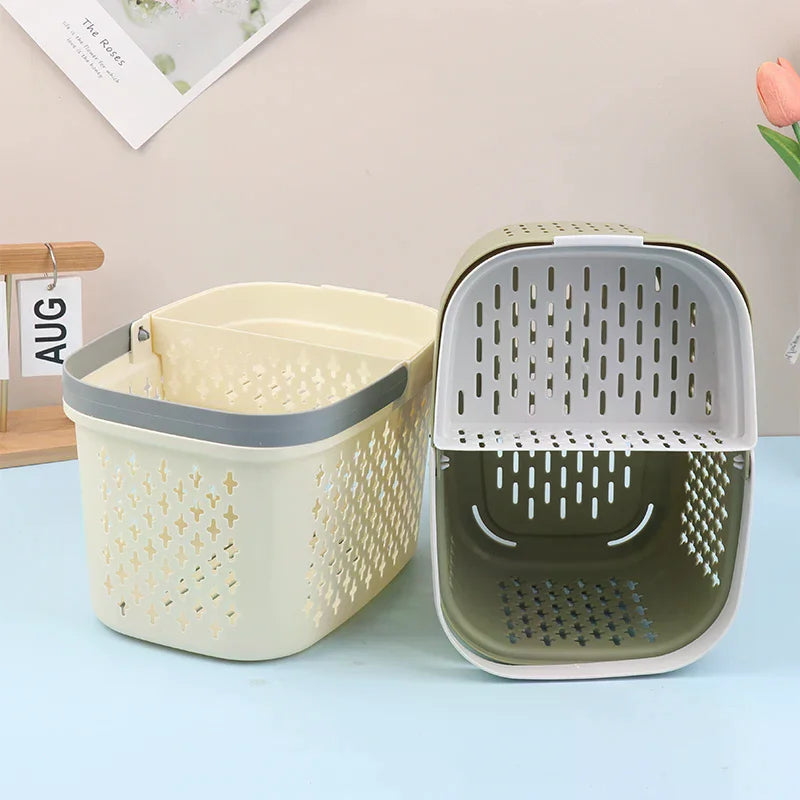 panier rangement bain portable réutilisable vert olive beige perforations moderne minimalistemaximum14words