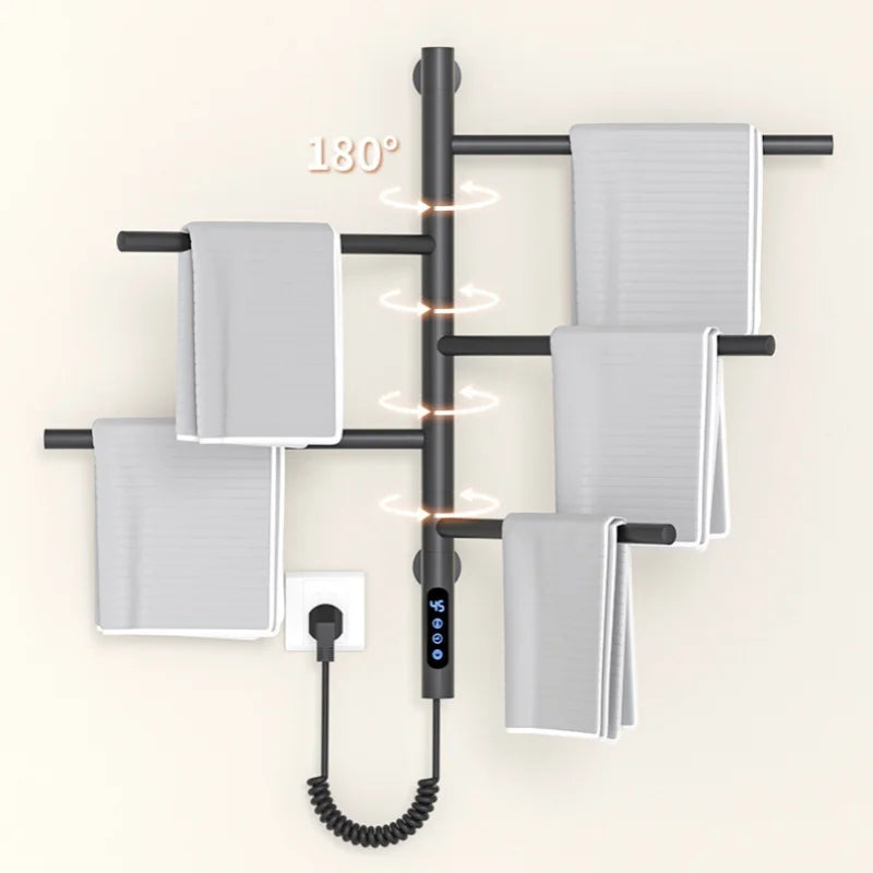 porte serviettes électrique acier inoxydable noir moderne fixation murale affichage numérique câble souple