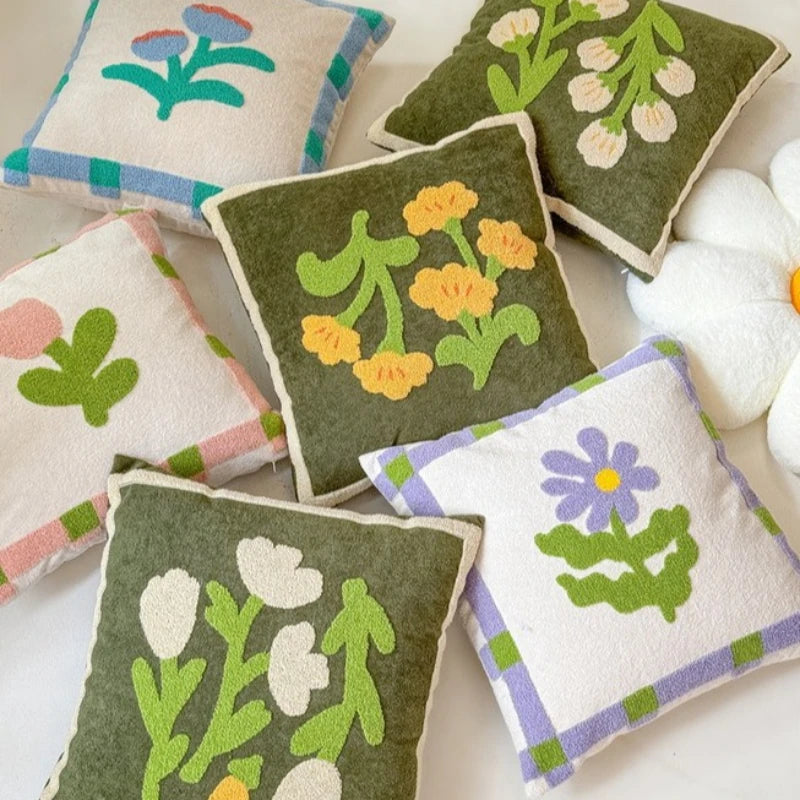 coussins décoratifs brodés motifs floraux 45x45cm polyester adhésifs traditionnels