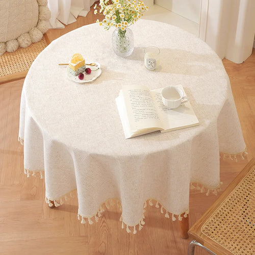 nappe table beige clair tassellettes classique rustique réutilisable machine festive