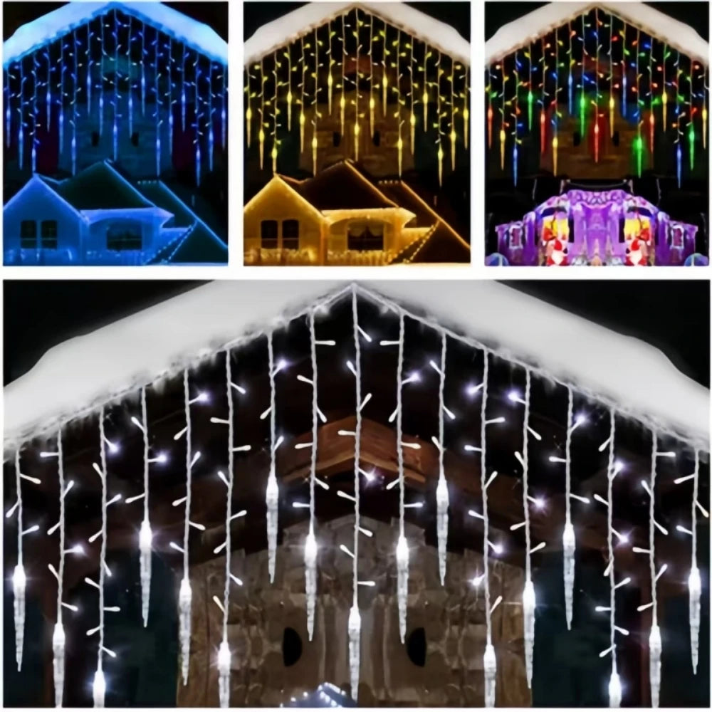 guirlande lumineuse icicles blanc jaune multicolore clips moderne décoratifextérieur noël féerique led