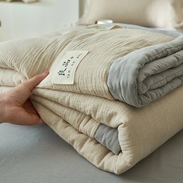 couette d'été coton polyester double couche beige gris légèrement ridée japonaise 150x200cm 180x200cm 200x230cm
