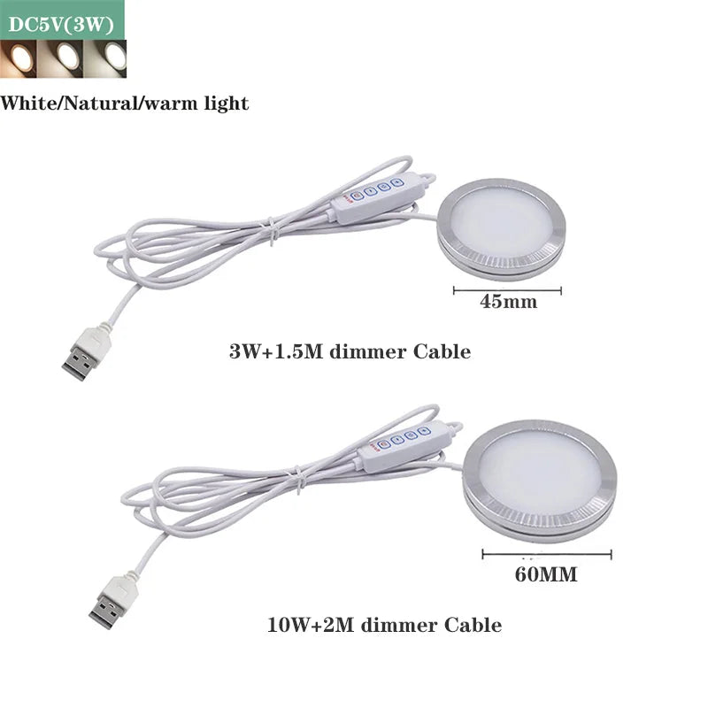 lampe led moderne 3w 10w usb dimmable blanc gris métallique rond lisse