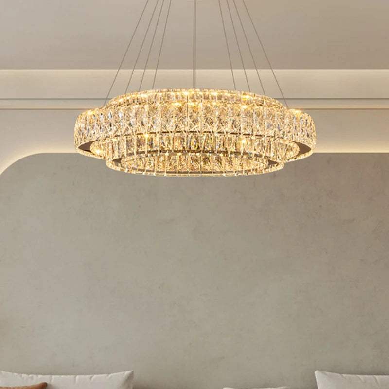 suspension lumineuse moderne dorée cristal transparent chaînes inclusées 4000k 6000k télécommande