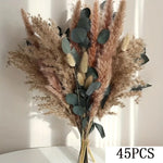 Bouquet fleurs séchées naturel marron beige violet blanc plumes pampas rustique maison table decoration