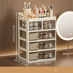 boîtes rangement cosmétiques moderne pliables beige clair poignées dorées étiquettes produits