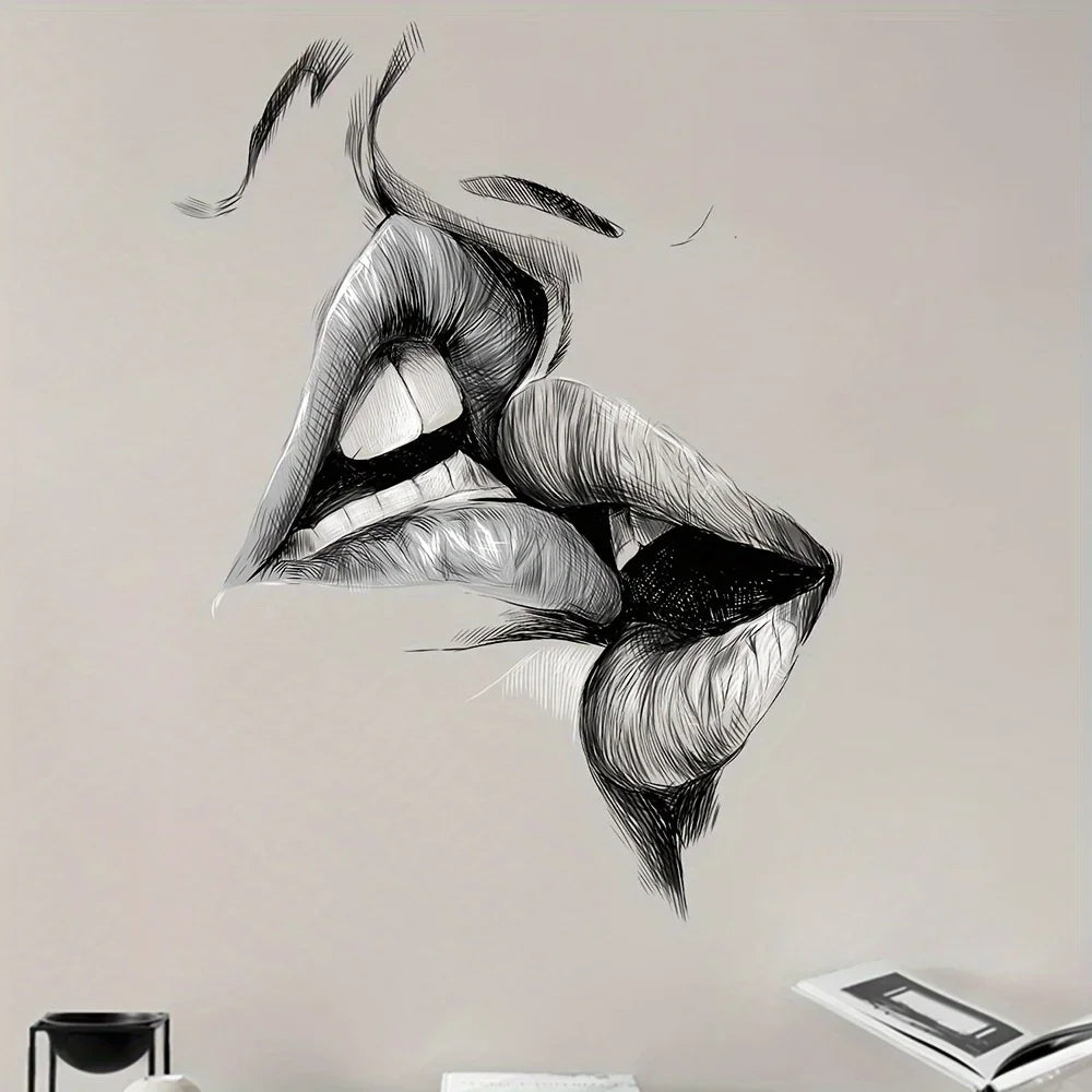 sticker mural noir blanc contemporain 22cm 30cm illustration abstraite texturée autoadhésif chambre
