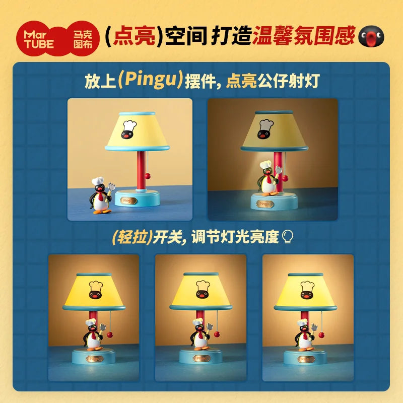 lampe table dessin animé pingouin bleu jaune rouge abat jour cartoon figurine carte postale