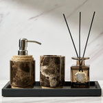 ensemble salle bain marbre moderne bouteille savon porte savon plateau vert marron noir blanc