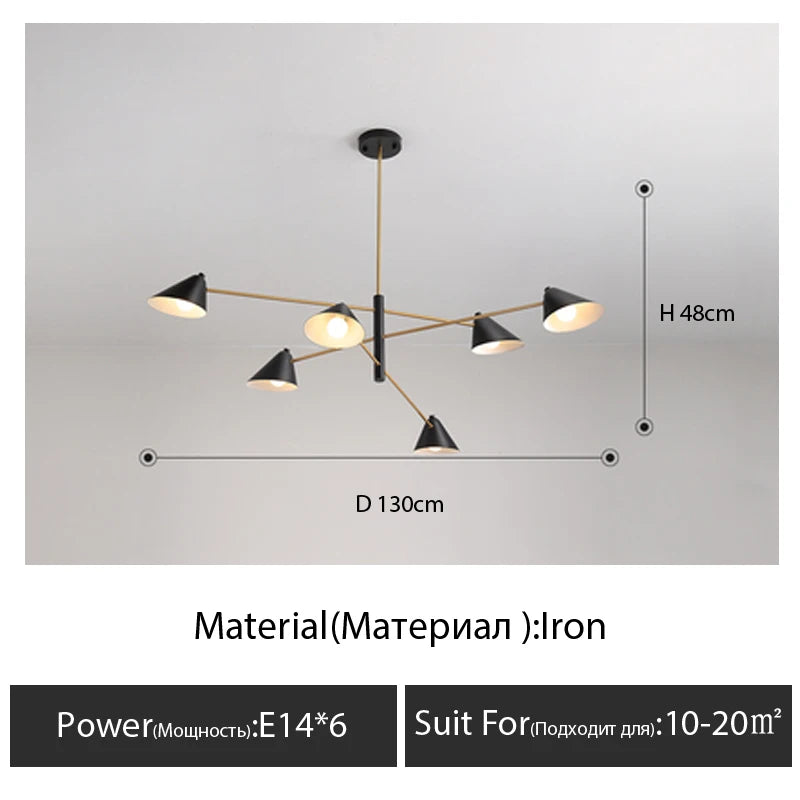 Suspension lumineuse moderne conique noir doré sources lumineuses chambre salon