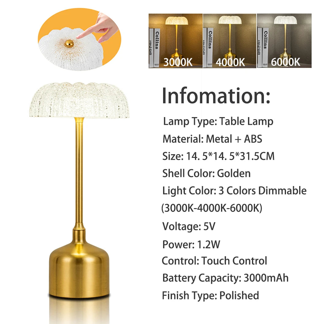 lampe table rechargeable led or transparent moderne fibre graduée tactile chambre