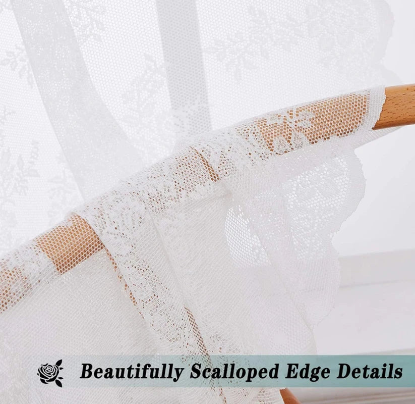 rideau blanc broderie florale polyester transparent classique oeilletsextérieur thermique lumière