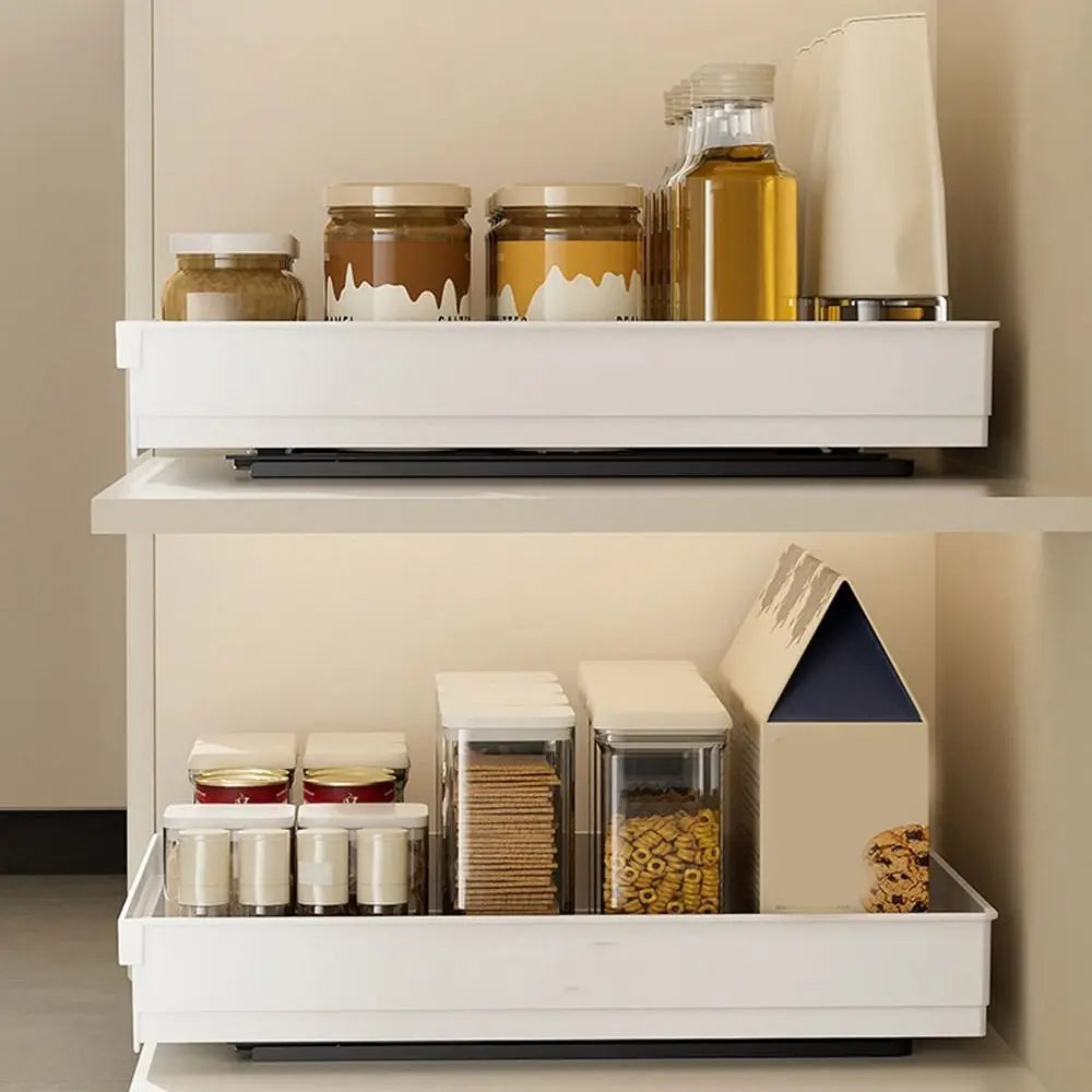 tiroir rangement cuisine blanc moderne mat vis fixés conteneurs divers ustensiles épices organisateur minimaliste