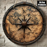 peinture murale vintage carte ancienne bois suspendue 20cm 28cm 36cm