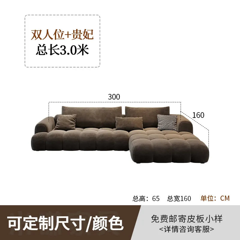 canapé moderne marron clair velours forme 300cm salon bois minimaliste coussins cœur