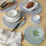 tapis table tissé motifs concentriques beige marron gris clair rustique opaques 11cm 18cm 24cm