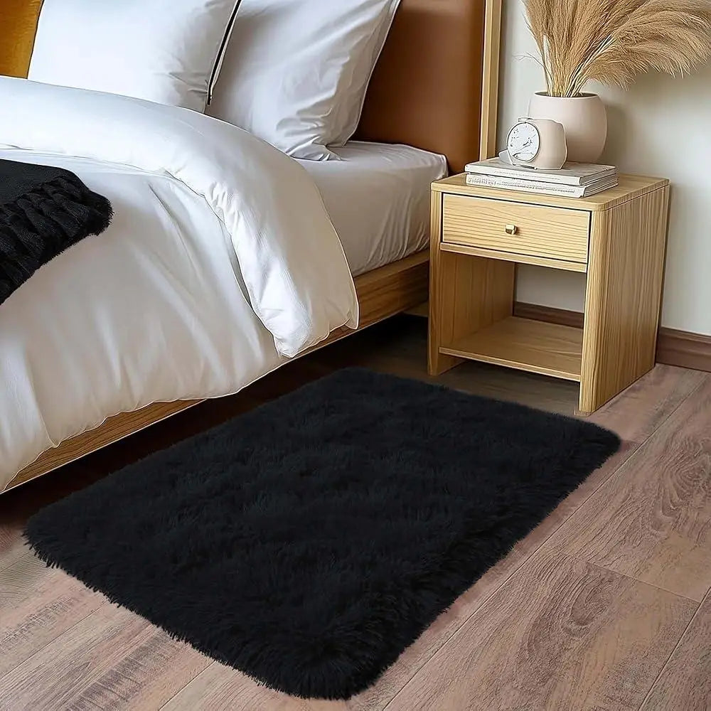 tapis noir peluche épaisse moderne résistant décoloration usage intérieur extérieur doux confortable sans peluches