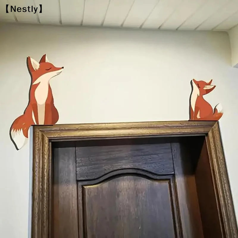 décoration murale renards stylisés orange bébé moderne porte chic graphique