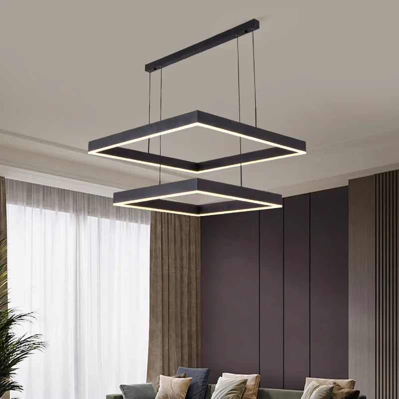 Vue de côté de la suspension LED montrant son design épuré et carré