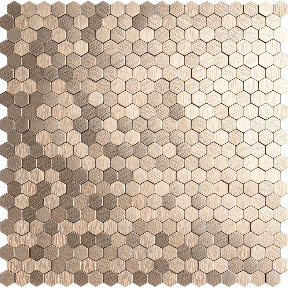 mosaïque murale 3d hexagonale métallique brossée moderne minimaliste vert marron gris beige autoadhésive