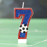 bougies numériques forme chiffres pailletées football bleu rouge blanche décoratives anniversaire sport thème tringle