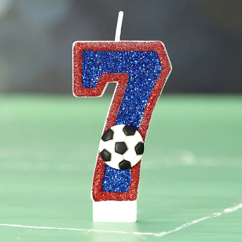bougies numériques forme chiffres pailletées football bleu rouge blanche décoratives anniversaire sport thème tringle