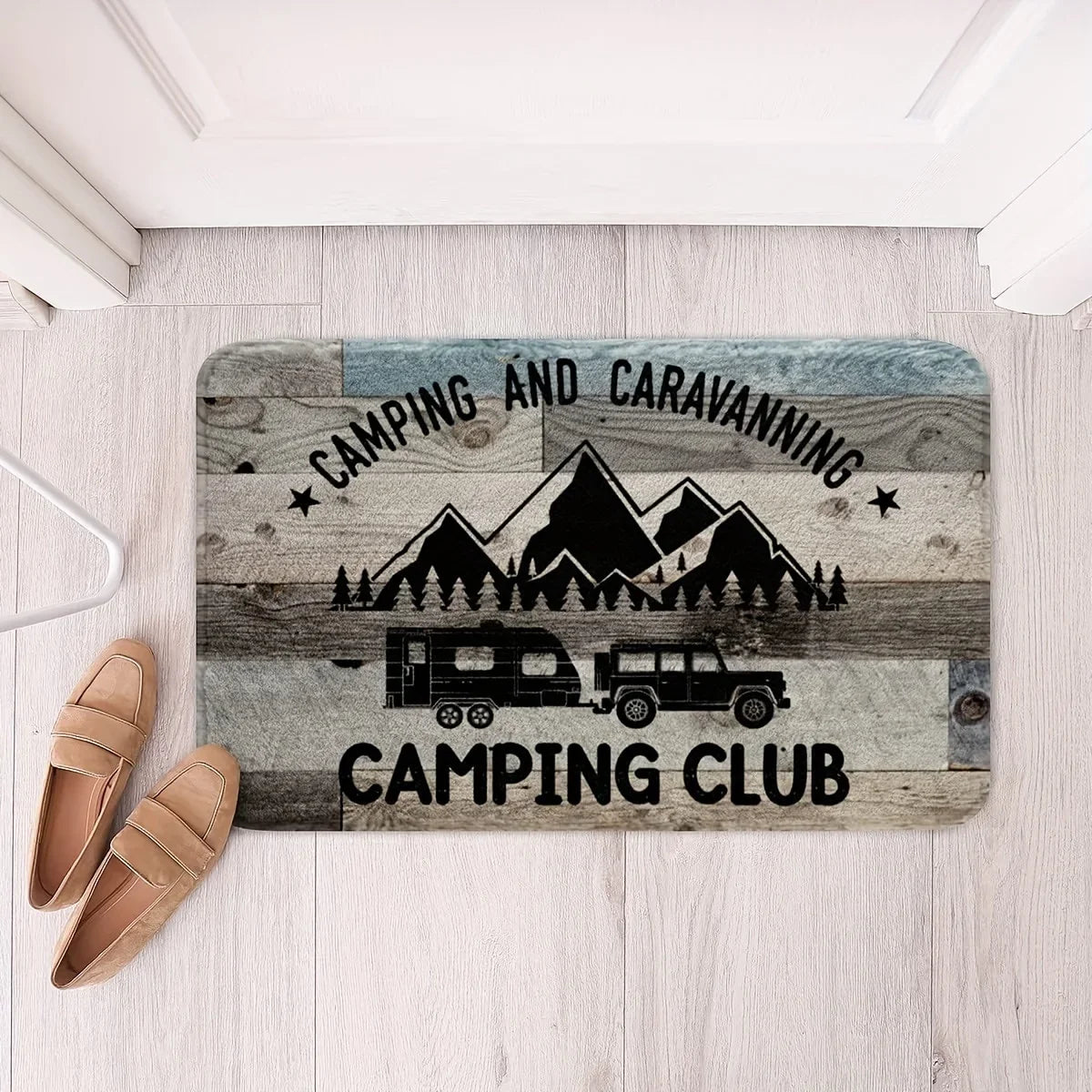 tapis sol antidérapant résistant gris montagnes camping car extérieur moderne