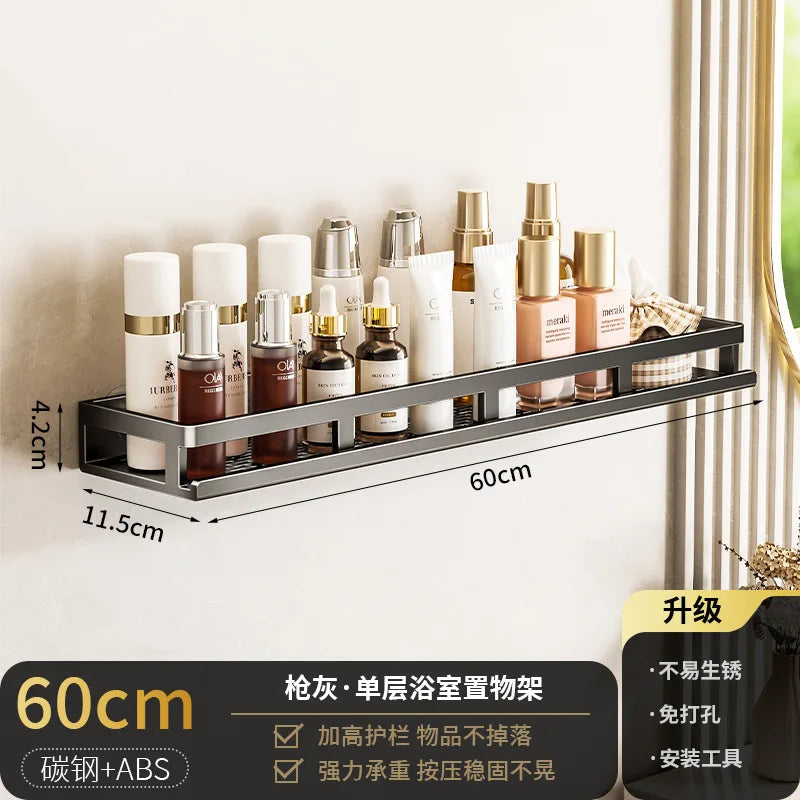 étagère murale adhésive noir acier inoxydable salle bain moderne clips magnétiques rangement douche