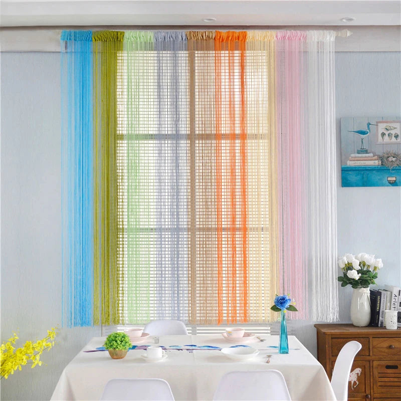 rideaux modernes semi transparents franges violet rouge orange vert jaune rose bleu beige