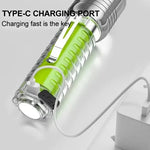 lampe torche rechargeable uv argent vert rayures verticales lumiere intense réglable modernisée compacte