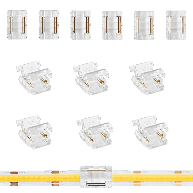 connecteurs led transparents broches dorées clips modernes 24v basse tension câbles colorés rouge vert