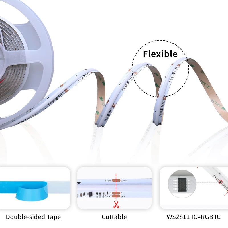 ruban led multicolore rayures modernes adhésif 720 leds 12v 24v ws2811 ic flexible