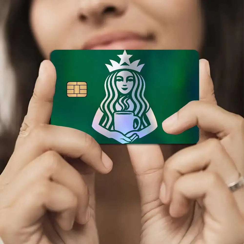 autocollants carte bancaire effet laser logo starbucks vert noir holographique anti rayures