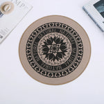 tapis table rond mandala boho chic bleu marine beige tissé imperméable résistant chaleur