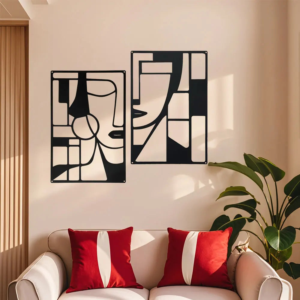 décoration murale abstraite géométrique noir blanche contemporaine minimaliste plaque visages