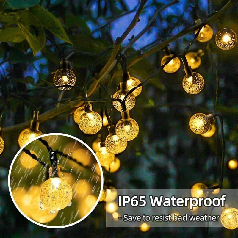 guirlande lumineuse solaire led globes cristal lumière chaude extérieure jardin patio festif