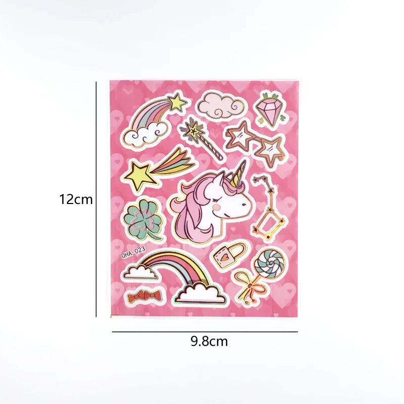 autocollants cartoon licorne arc ciel coeurs étoiles châteaux nuages colorés mignon enfants scrapbooking