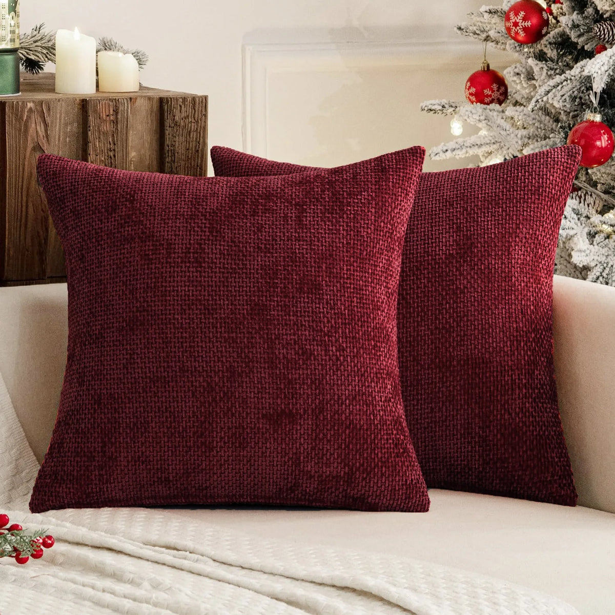 housse coussin carré bleu marine chenille polyester moderne zip blanc