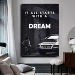 Impression toile enfant tricycle Porsche message rêve moderne horizontal sans cadre