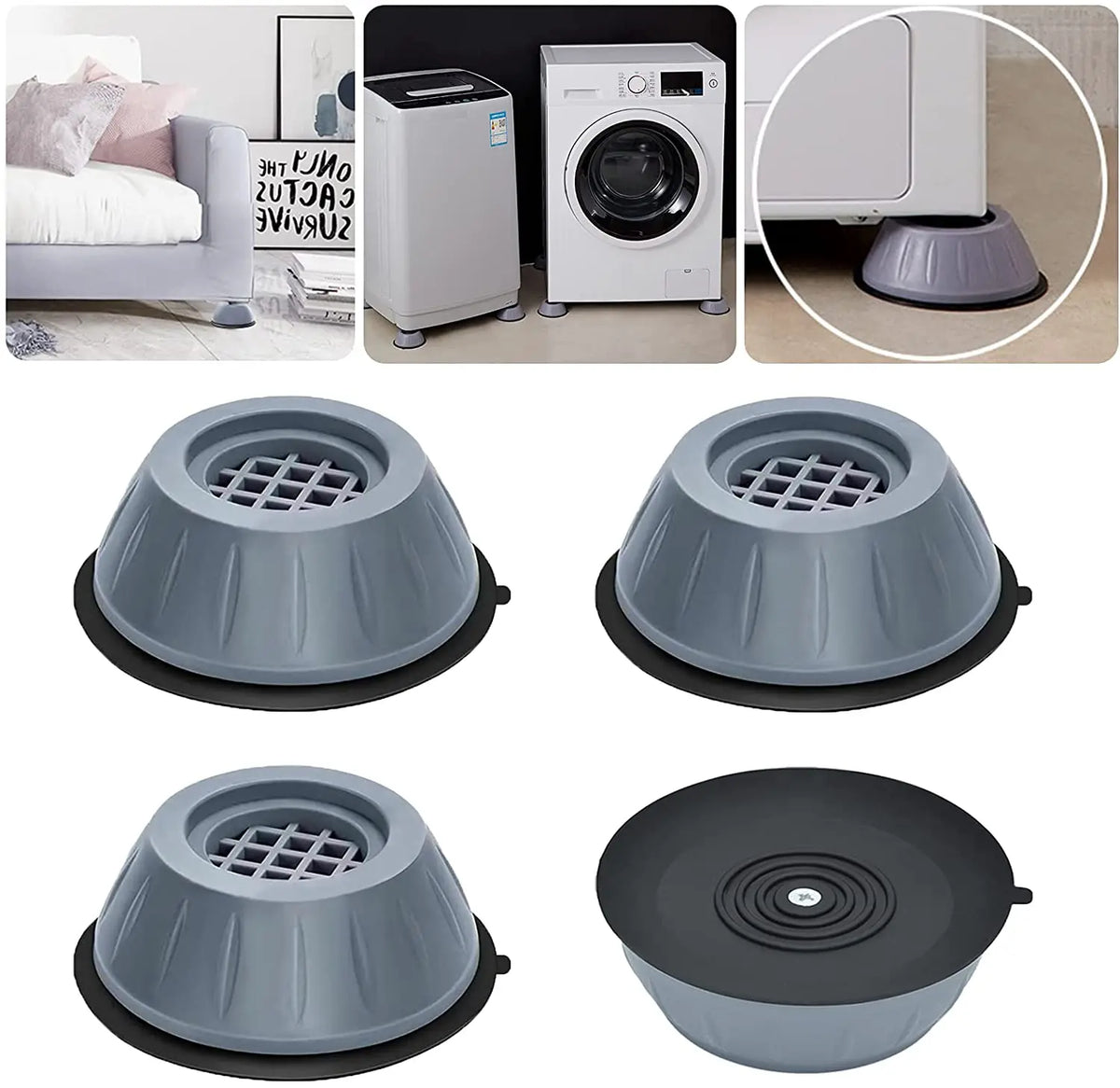 supports pieds anti vibration caoutchouc antidérapants gris noirs texturés meubles modernes fixations ventouses silencieux