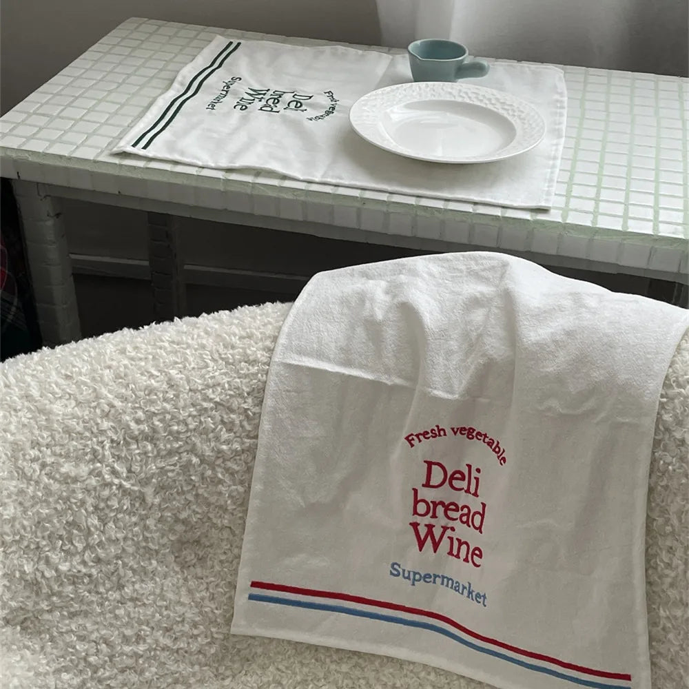 serviette classique imprimée légumes vin supermarché blanc verte rouge coton cuisine