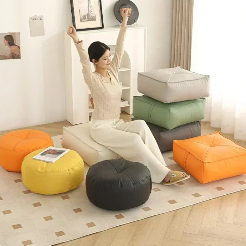 pouf moderne orange gris vert blanc mousse pu polyester coton imperméable amovible lavable