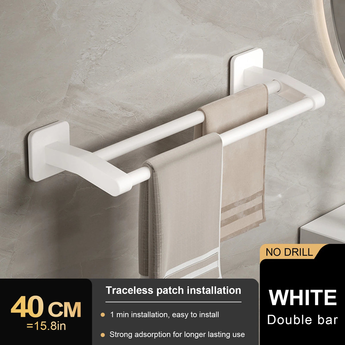 porte serviettes mural gris lisse double barre 30 40 50cm moderne minimaliste fixations murales