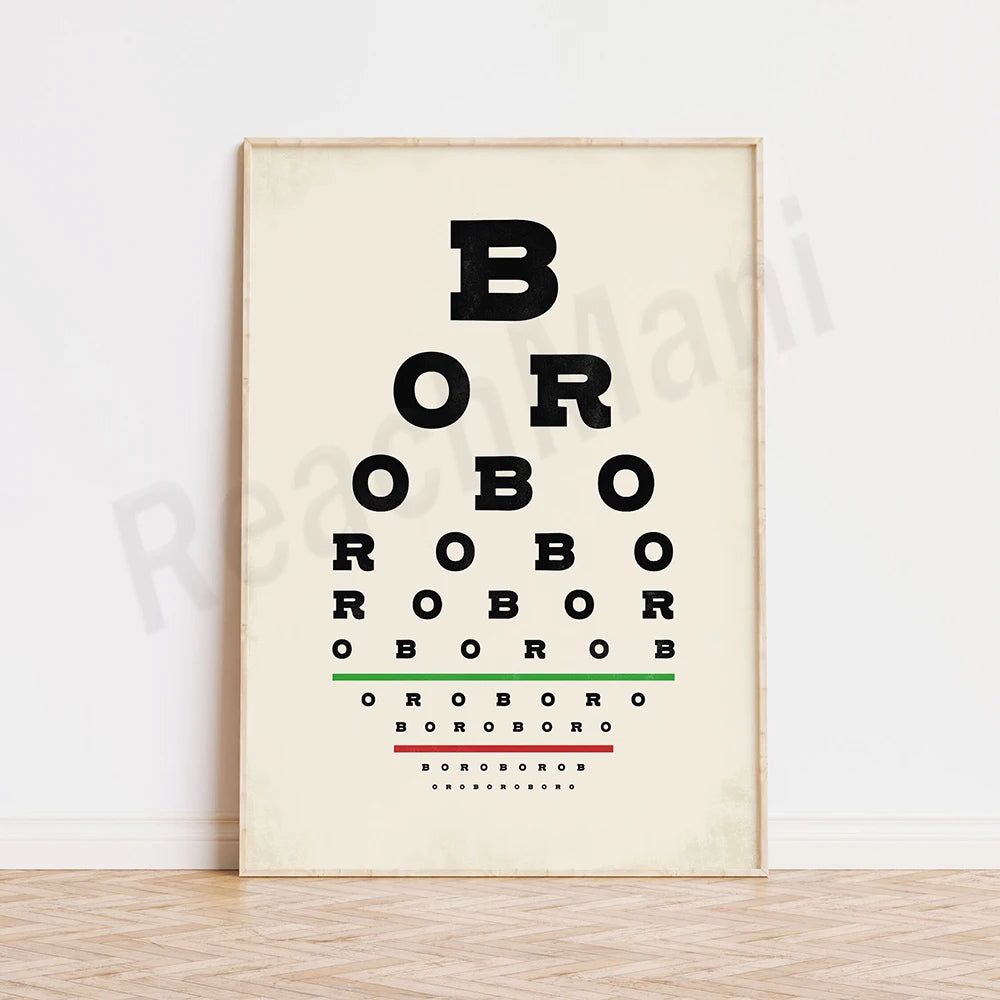 Un examen médical de la vue de style vintage, affichant des lettres et des chiffres comme dans un test de vision ophtalmologique.