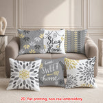 lot housses coussin décoratives gris jaune motif floral moderne canapé chambre