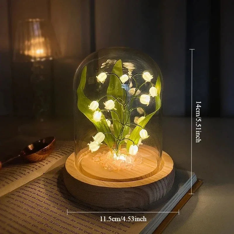 décoration chambre bouquet fleurs artificielles guirlande lumineuse base bois contemporaine saint valentin blanc vert